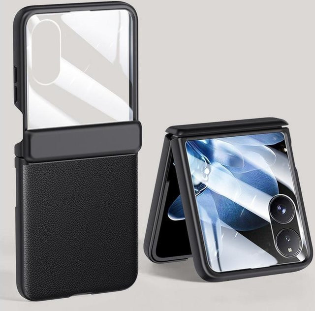 Xiaomi Mix Flip Leder-Schutzhülle mit Federgelenk und gehärtetem Glas in Schwarz - Bild 1