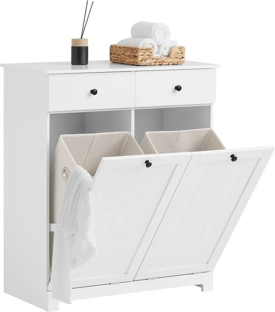 SoBuy Wäscheschrank aus MDF mit 2 ausklappbaren Wäschesäcken in Weiß, BZR33-W, B/T/H: 38 x 28 x 90 cm - Bild 1