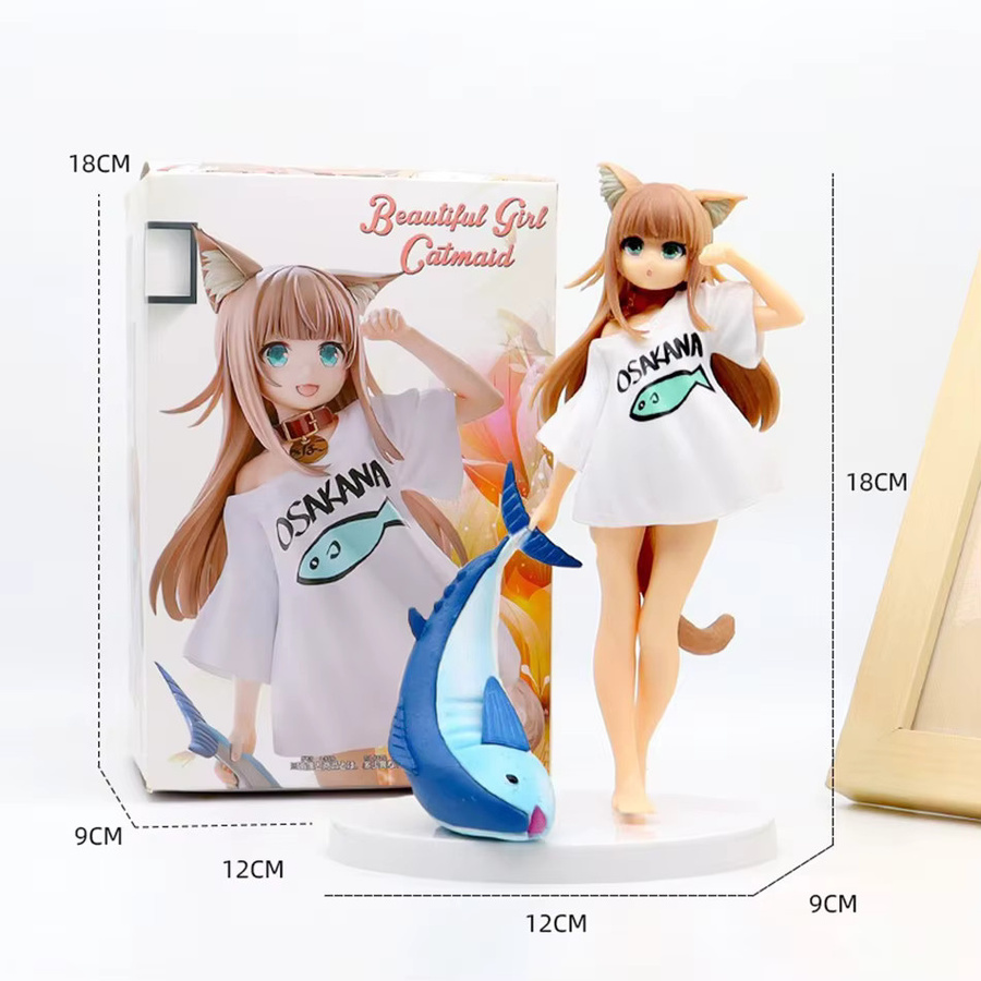 Bandai Goldener Kopf, Kawaii-Katze, Anime-Figur, sitzend, essender Fisch, Puppenspielzeug - Bild 2