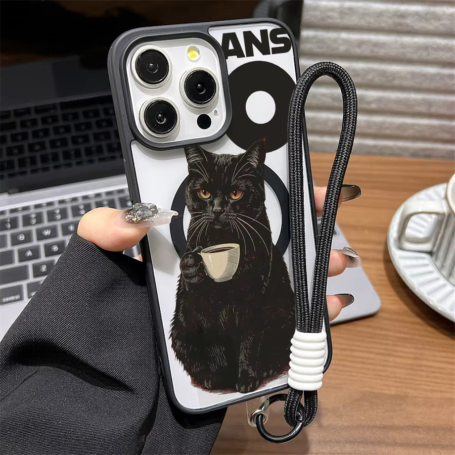 Stoßfeste magnetische Handyhülle mit Katze-Design für Apple iPhone, mattierte Acryl-Abdeckung, Multicolor - Bild 2