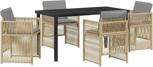vidaXL Garten Essgruppe 5-teilig aus Poly-Rattan und Stahl in Beige mit Glastisch - Bild 1
