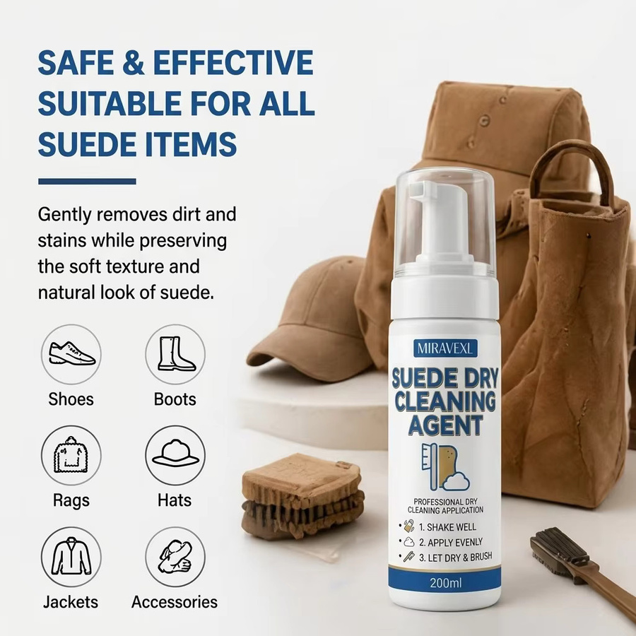 MIRAVEXL Wasserloses Schuhreinigungs-Schaumset mit Bürste für Leder, Wildleder, Strick und Canvas in Weiß - Bild 2
