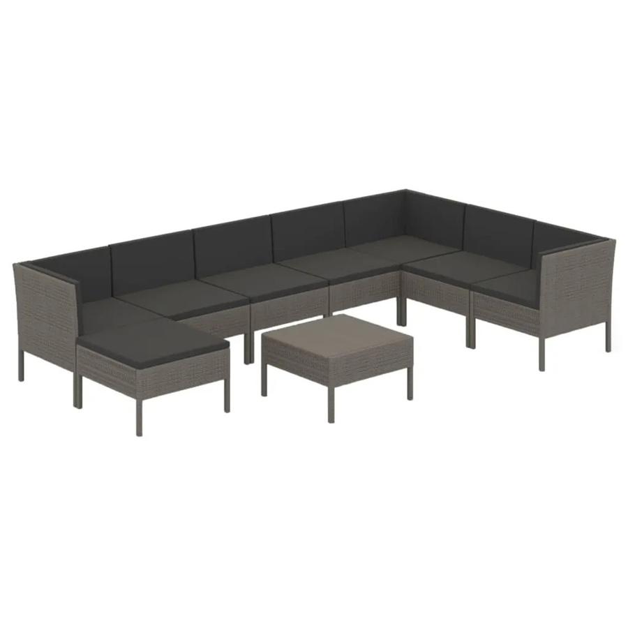 vidaXL 9-tlg Garten-Lounge-Set aus Poly Rattan in Grau und Anthrazit mit Auflagen, Eckelement, Ottoman und Couchtisch - Bild 2