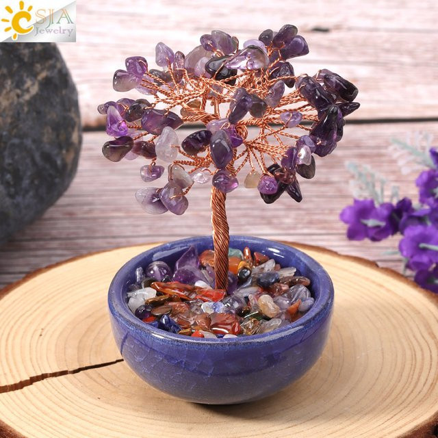CSJA Jewelry Handgemachter natürlicher Kristallbaum mit Tasse aus Kupferdraht für Reiki und Feng Shui als Deko-Ornament - Bild 1