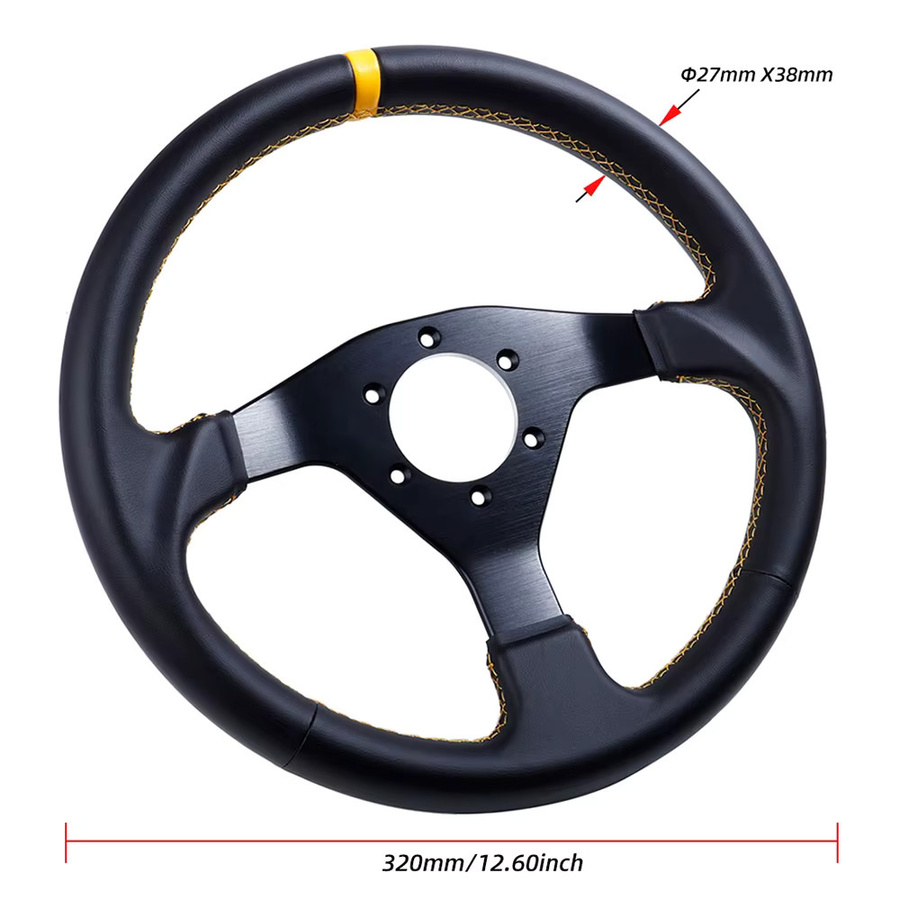 Runsco Racing Drift Lenkrad aus echtem Leder für PC Sim Racing, 12,6 Zoll, Schwarz-Gelb, Aluminium 6061-T6, PCD 70 mm - Bild 2