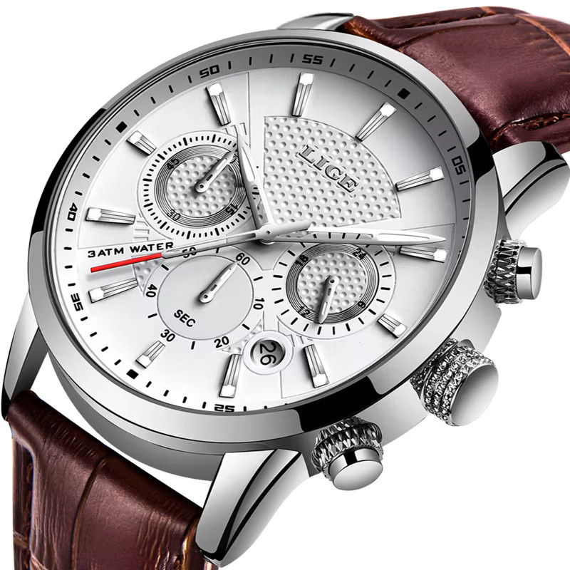 LIGE Armbanduhr Quarz, Leder, Edelstahl, Datum, Herren - Bild 6