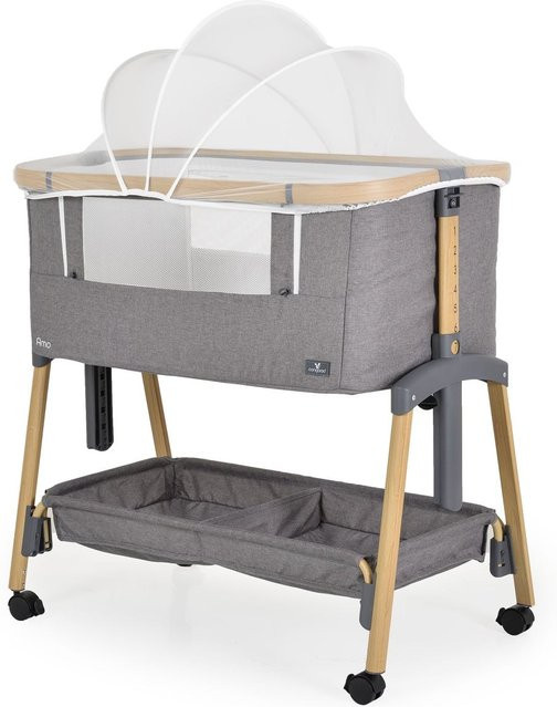 Cangaroo Beistellbett Amo höhenverstellbar mit Moskitonetz und Rollen in Grau - Bild 1