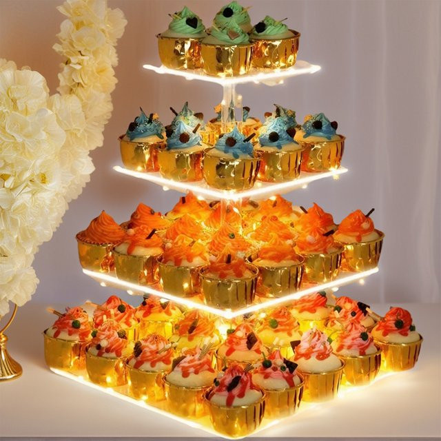 Alloet Acryl-Cupcake-Ständer in Transparent, 3-stöckiger quadratischer Cupcake-Turm und Kuchen-Servierplatte für Hochzeiten und Partys - Bild 1