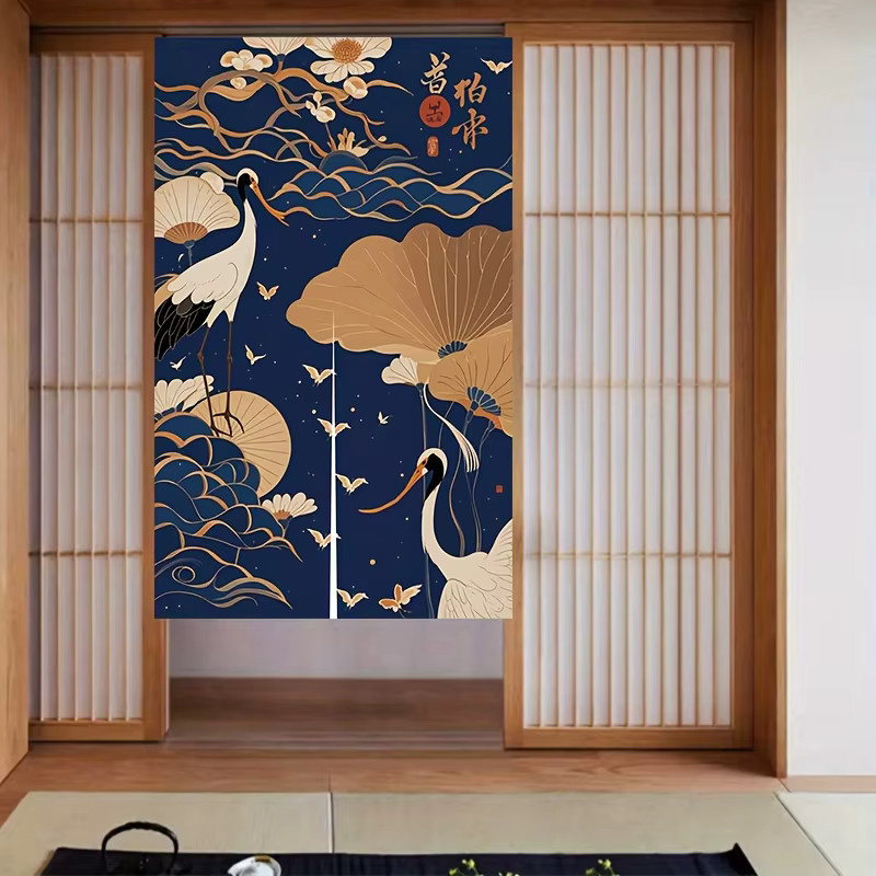 VIKAMA Zen-inspirierter Stoff-Türvorhang als Raumteiler und Sichtschutz in Blau mit orientalischem Grafikdesign, Breite: 70 cm - Bild 2