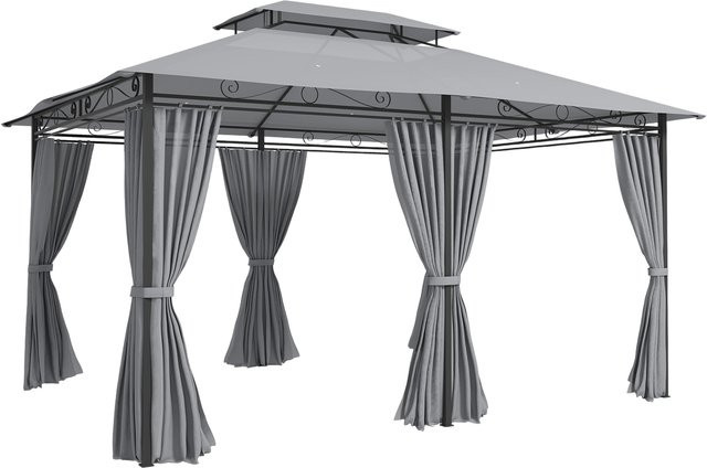 Outsunny Gartenpavillon mit 6 Seitenteilen und Doppeldach in Dunkelgrau, B/T: 400 x 300 cm - Bild 1