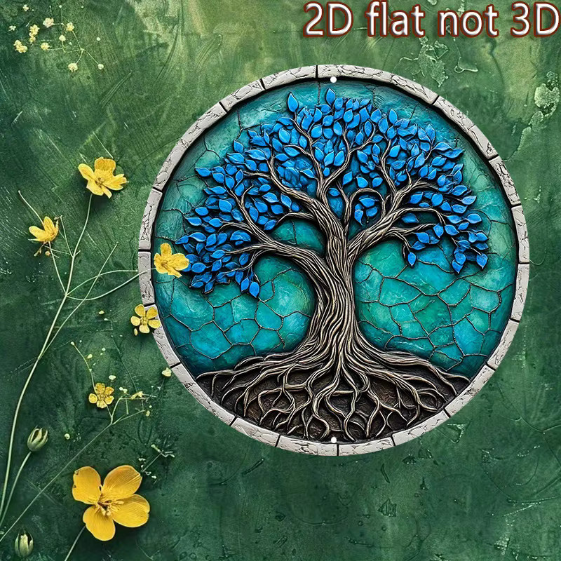 Rundes Mosaik-Wandschild Baum des Lebens von CIFBUY in Türkisblau aus Aluminium für Innen und Außen - Bild 2