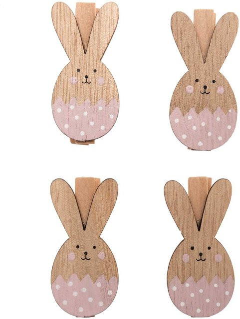 Rico Design Dekoklammern Osterhase aus Holz in Rosa, 4 Stück - Bild 1
