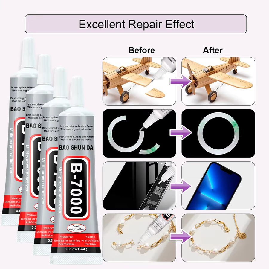 10 Stück B7000 Superkleber transparent, 15 ml pro Flasche, ideal für Handy-Reparaturen, Schmuck und DIY-Projekte mit Präzisionsapplikator - Bild 3