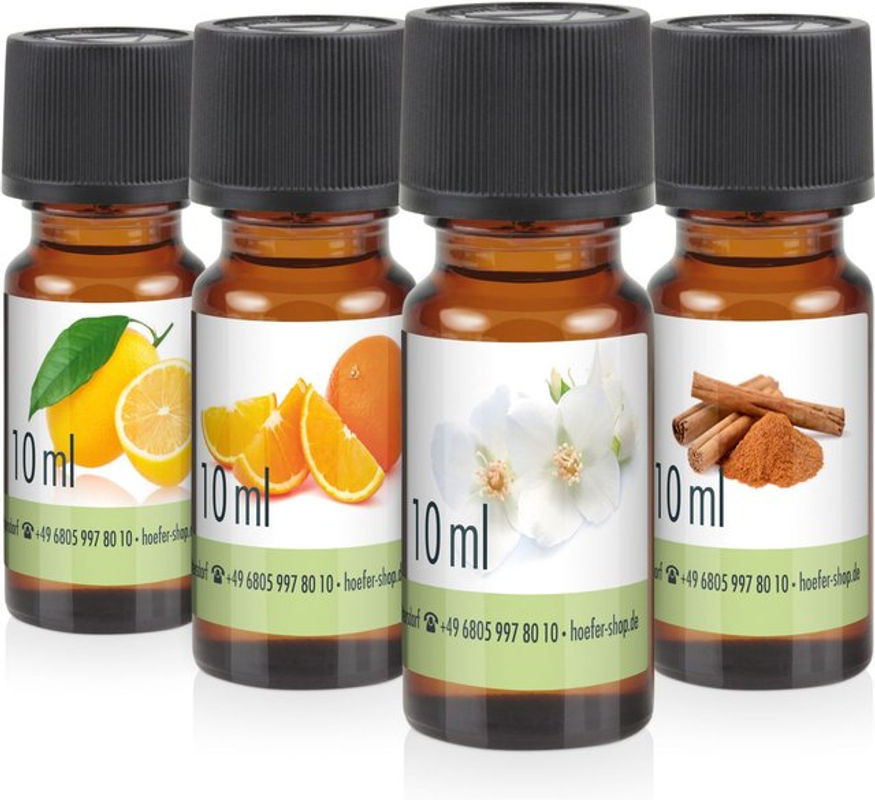 BAYZID® SPA Duftöl-Set mit 4 Duftnoten Lemon, Orange, Jasmine und Cinnamon in braunen Glasflaschen - Bild 1