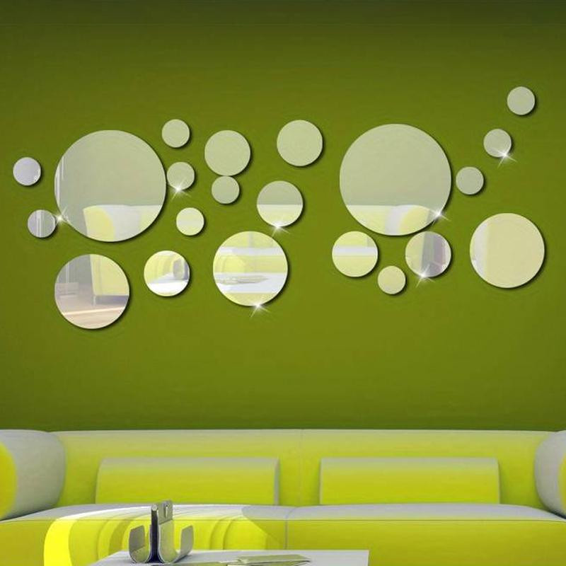 26 Stück Runde 3D Acryl Spiegel Wandaufkleber für DIY Wanddekoration in Silber, Schwarz und Gold - Bild 2