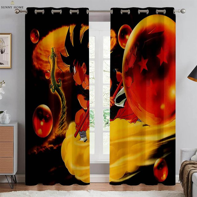2-teiliges japanisches Anime-Druckvorhang-Set von Yiran Furniture mit Grafikdesign, Mehrfarbig, Breite: 50 cm, Höhe: 160 cm - Bild 1