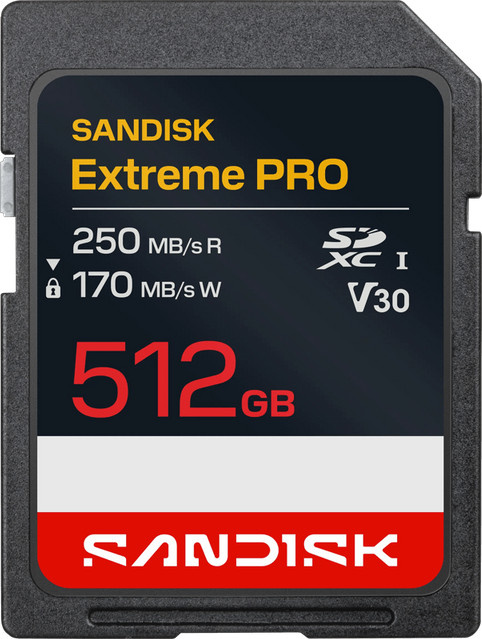SanDisk Extreme PRO SDXC Speicherkarte, 512 GB, V30, A2, Schwarz - Bild 1