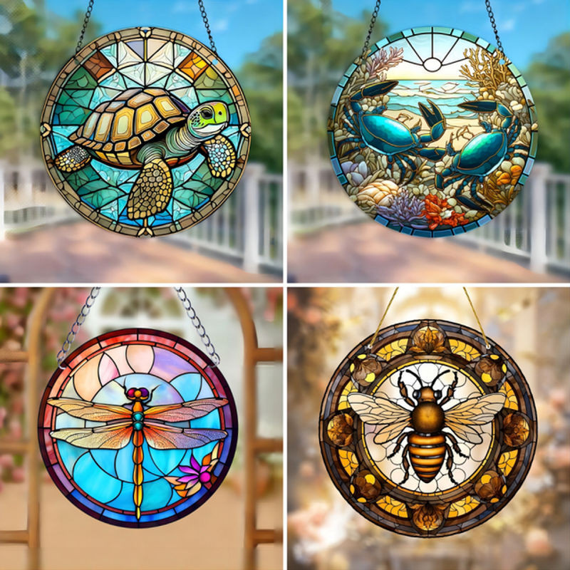 Bienen Acryl Sun Catcher als dekorativer Wandanhänger in Mehrfarbig, rundes Fensterornament für Innen und Außen - Bild 1