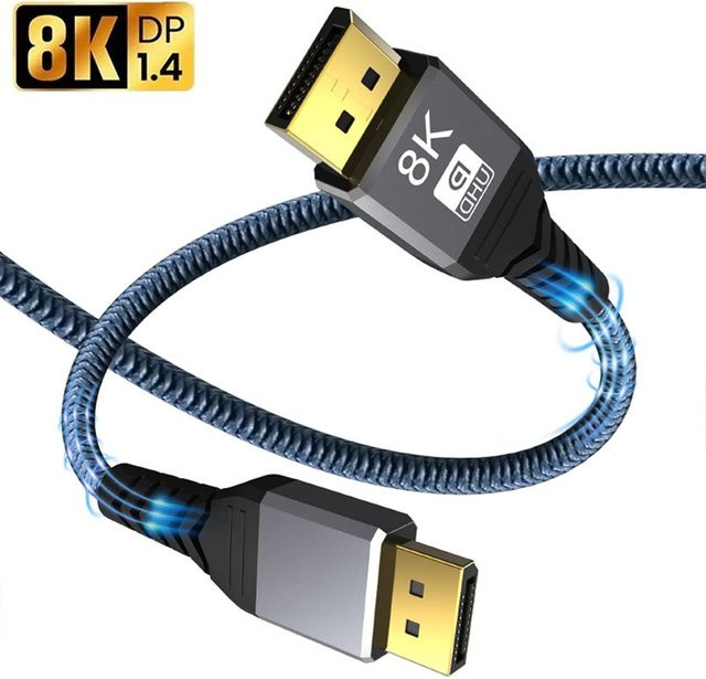 QUERPXAF DisplayPort Kabel in Schwarz für 4K 144Hz 165Hz und 240Hz Gaming PC Laptop TV und Projektor - Bild 1