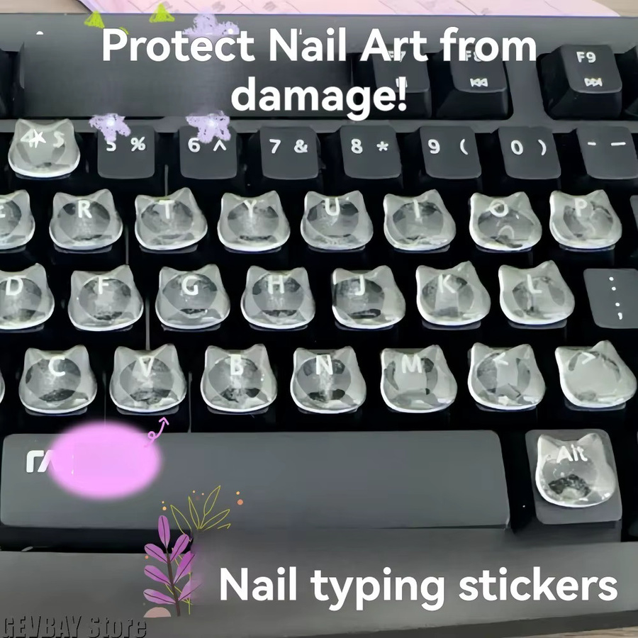 GEVBAY 24 Stück Katzen Glas Tastatur Aufkleber für mechanische Tastaturen und Notebooks, transparent - Bild 3