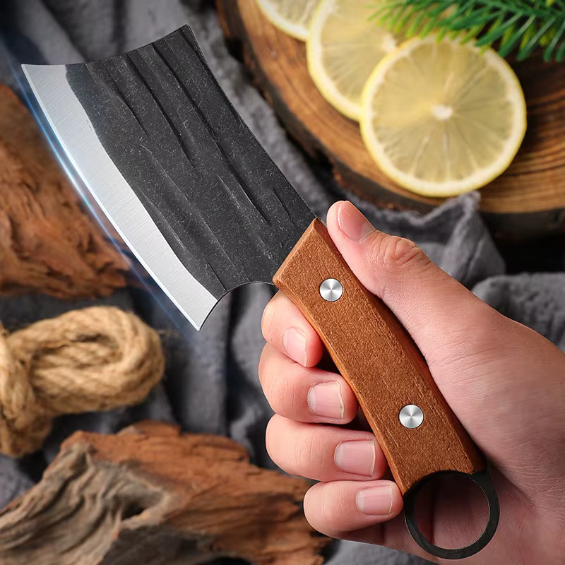 Handgeschmiedetes Fleischerbeil von SHENJIU aus Edelstahl mit Holzgriff als vielseitiges Küchenmesser zum Entbeinen und Fischfiletieren - Bild 3