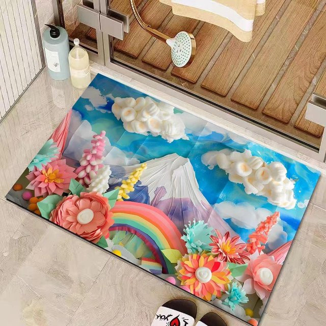 Yiran Furniture Dreidimensionaler Blumenteppich für Badezimmer und Dusche, Saugfähig und Schnelltrocknend, Mehrfarbig, B/T: 40 x 60 cm - Bild 1