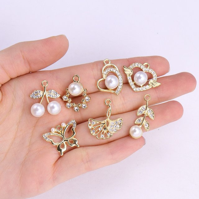 RUWENSHU Charms, Herz Anhänger, Zirkonia, Perle, Legierung, Damen - Bild 1