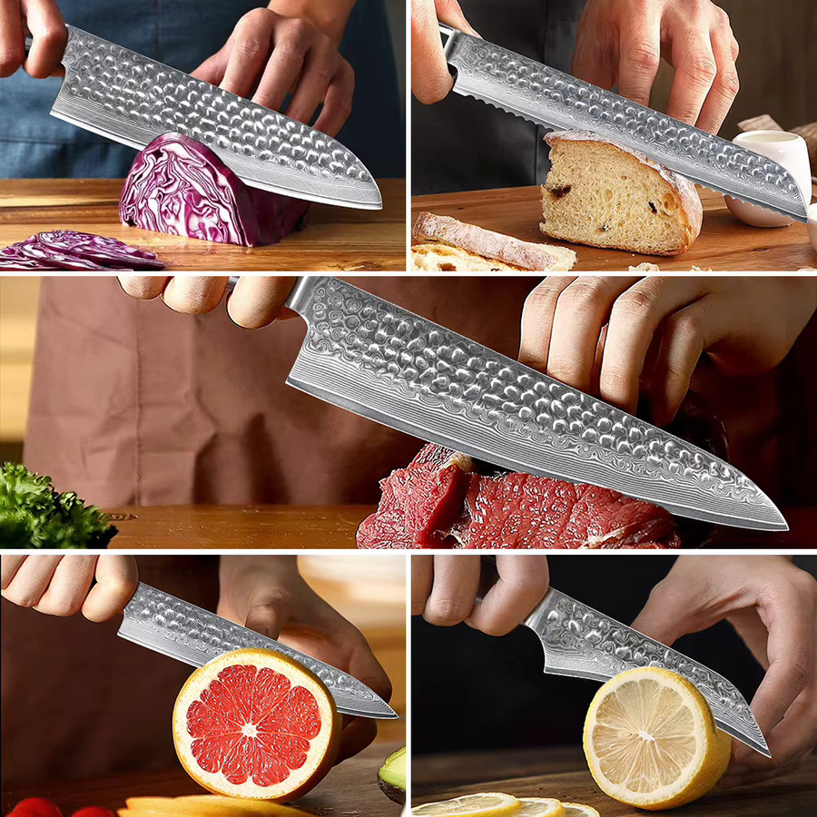 TURWHO Japanisches Santoku Messer Set aus 67 Schichten Damaststahl, Silber - Bild 3