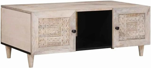 vidaXL Couchtisch aus massivem Mangoholz mit Regal in Beige, B/T/H: 100 x 54 x 40 cm - Bild 1