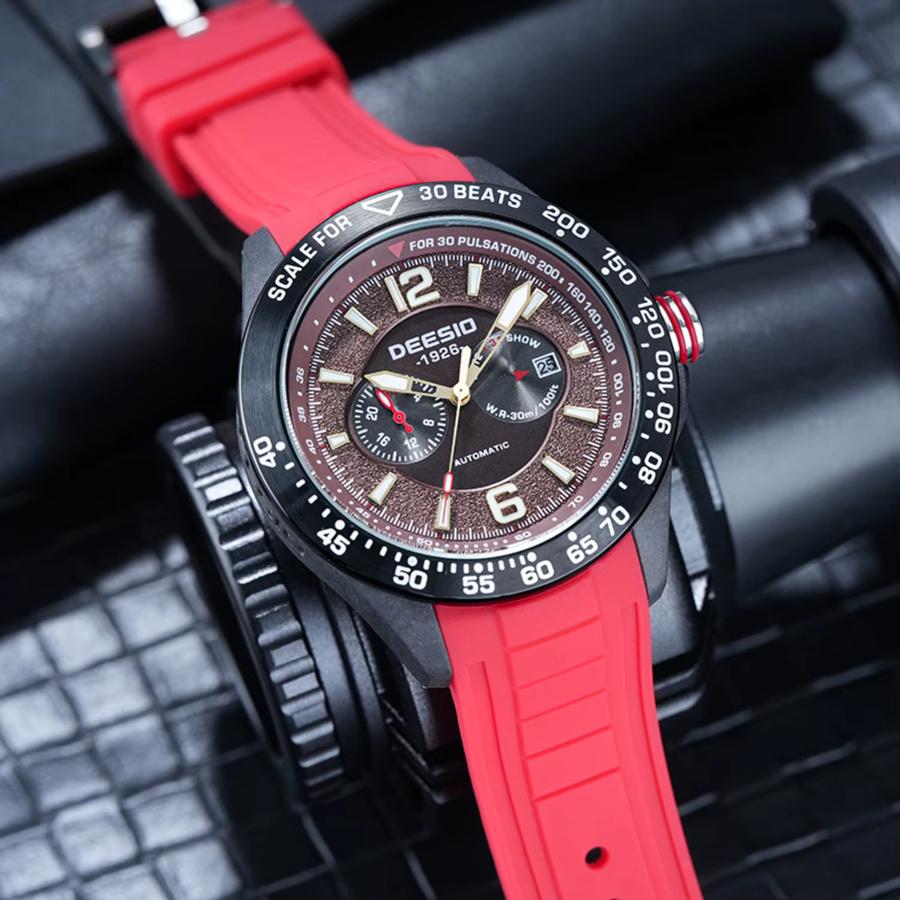Deesio Armbanduhr Automatik, Carbon Fiber, Kautschukband, Herren, Schwarz - Bild 2