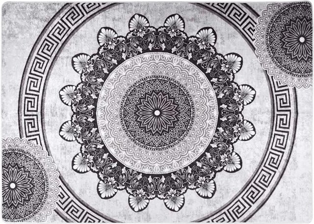 vidaXL Teppich aus Samt-Polyester, Mehrfarbig (Grau-schwarz), Waschbar und Rutschfest, B: 120 cm, T: 180 cm - Bild 1