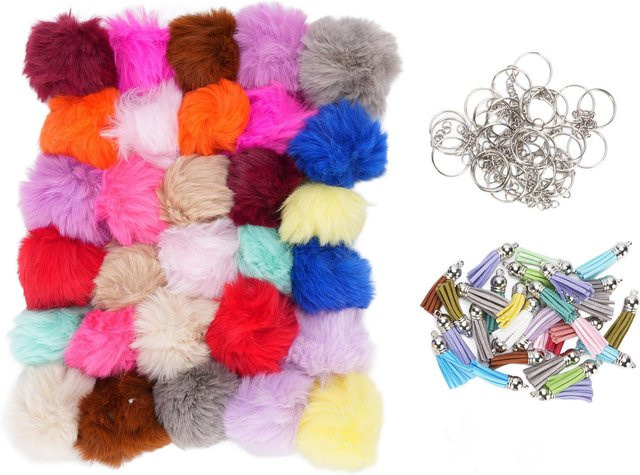 GoolRC Pompon Schlüsselanhänger Zubehör, Quasten, Mehrfarbig, Kunstkaninchenfell, gray, Unisex - Bild 1
