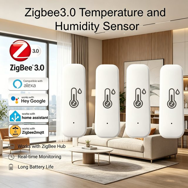 Tuya Zigbee Temperatur- und Feuchtigkeitssensor in Weiß mit Echtzeit-Tracking und App-Steuerung für Alexa und Home Assistant Z2M - Bild 1