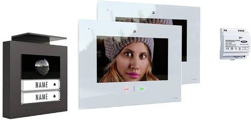 M-e modern-electronics AW VDV-20209 Video-Türsprechanlage Kabelgebunden mit WLAN Komplett-Set in Anthrazit und Weiß - Bild 1