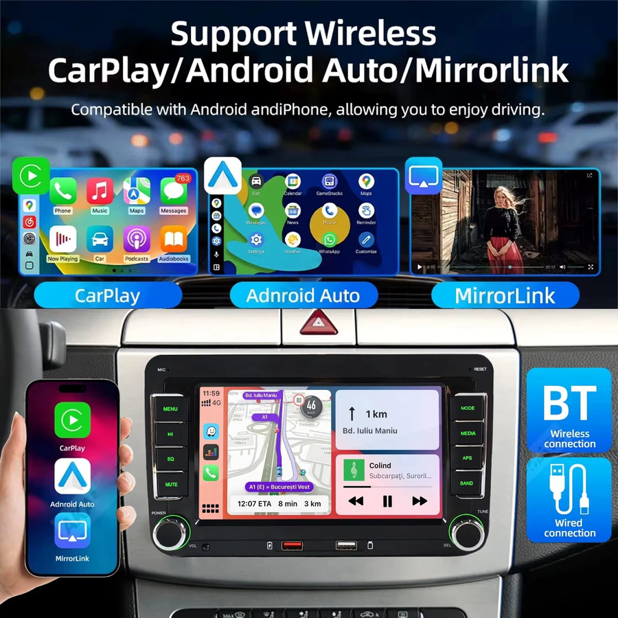 MOPECT 7-Zoll Doppel-DIN Autoradio mit CarPlay, Android Auto und Bluetooth in Schwarz für Volkswagen VW Golf Passat JETTA sowie Skoda und SEAT - Bild 4