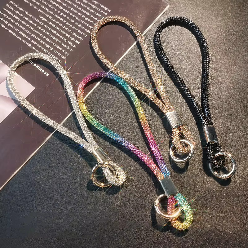 Luxus Handy Handgelenkriemen mit Kristall und Glitter Strass als Telefon Lanyard und Schlüsselbund in Pink - Bild 3