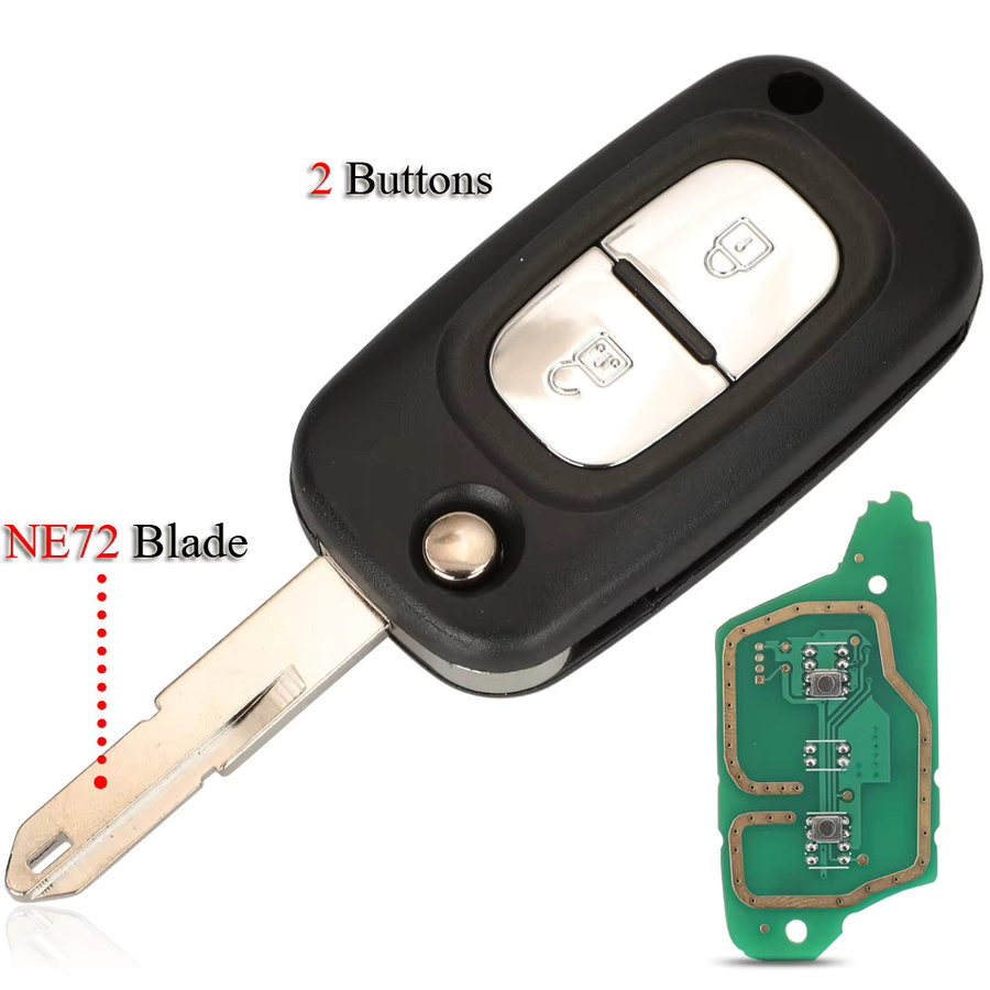 Jingyuqin Auto Remote Key Fob Shell für Renault Master Kangoo Clio Twingo mit NE72 VAC102 Klinge und PCF7946 Chip 433MHz - Bild 3