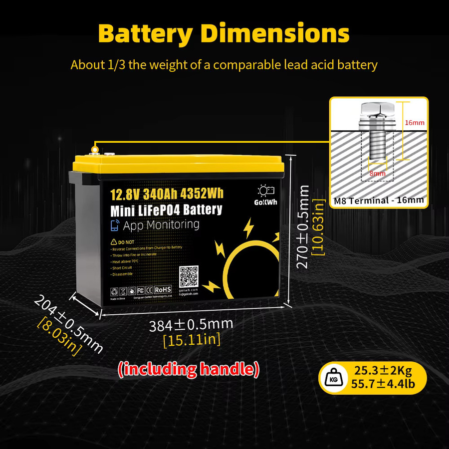 Futuraglow LiFePO4 Batterie 12V 100Ah 340Ah Lithium-Eisenphosphat-Akku mit APP-Steuerung für Solar-Heimenergiespeichersysteme - Bild 4