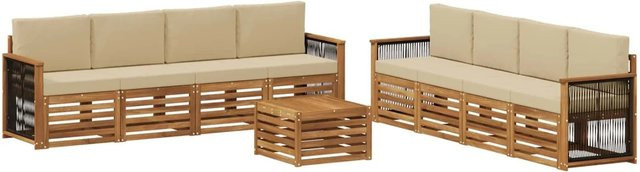 vidaXL Sofagarnitur aus Massivholz Akazie mit 9 Kissen in Natur-beige - Bild 1