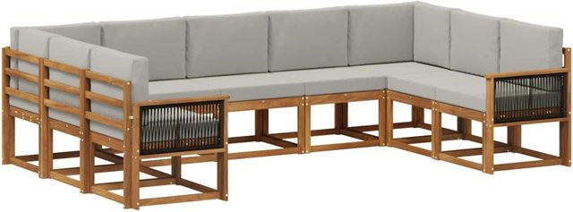 vidaXL Outdoor-Sofagarnitur L-Form aus Akazienholz mit Kissen in Natur und Grau - Bild 1