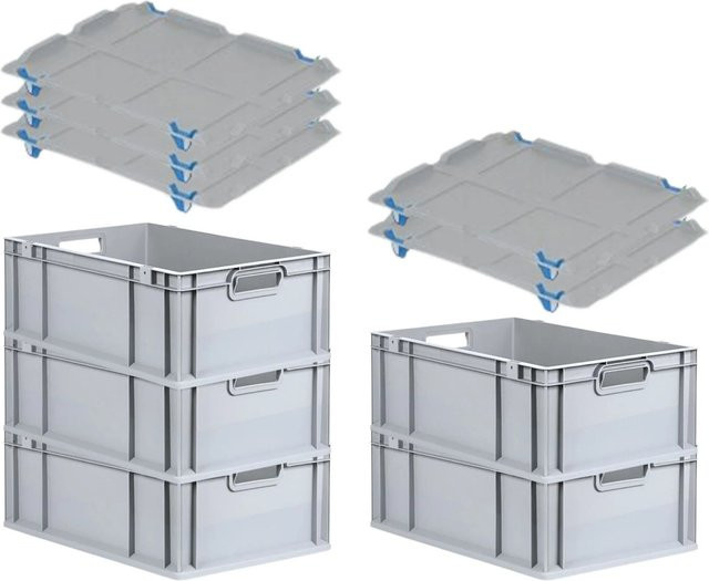 PROREGAL SparSet 5x Eurobox NextGen Grip mit Auflagedeckel und blauen Schiebeschnappverschlüssen, Grau, H x B x T: 22 x 40 x 60 cm - Bild 1