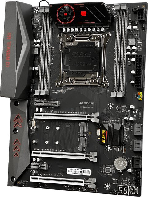 JGINYUE X99 TITANIUM D3 ATX Mainboard für Intel LGA 2011-3 E5 V3 V4 mit DDR3 RAM, M.2 NVMe und USB-C in Schwarz - Bild 1