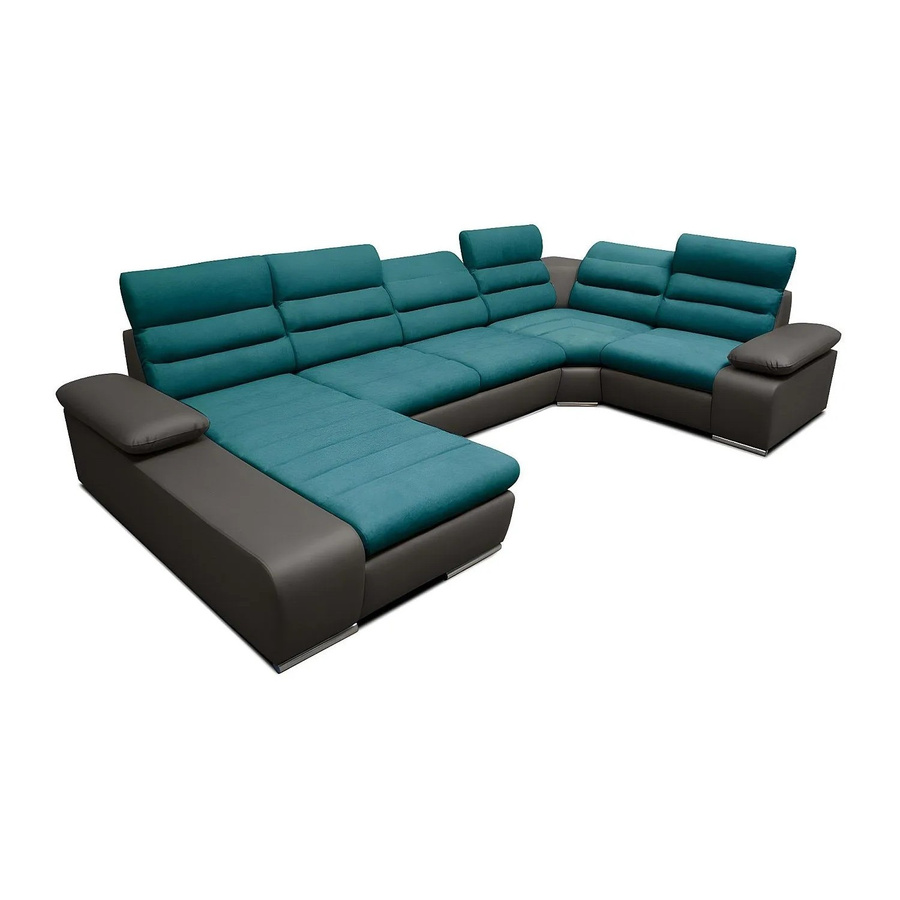 Vente-unique Schlafsofa Boileau L-Form in Anthrazitgrau und Türkisblau mit Schlaffunktion, Breite: 362 cm - Bild 2