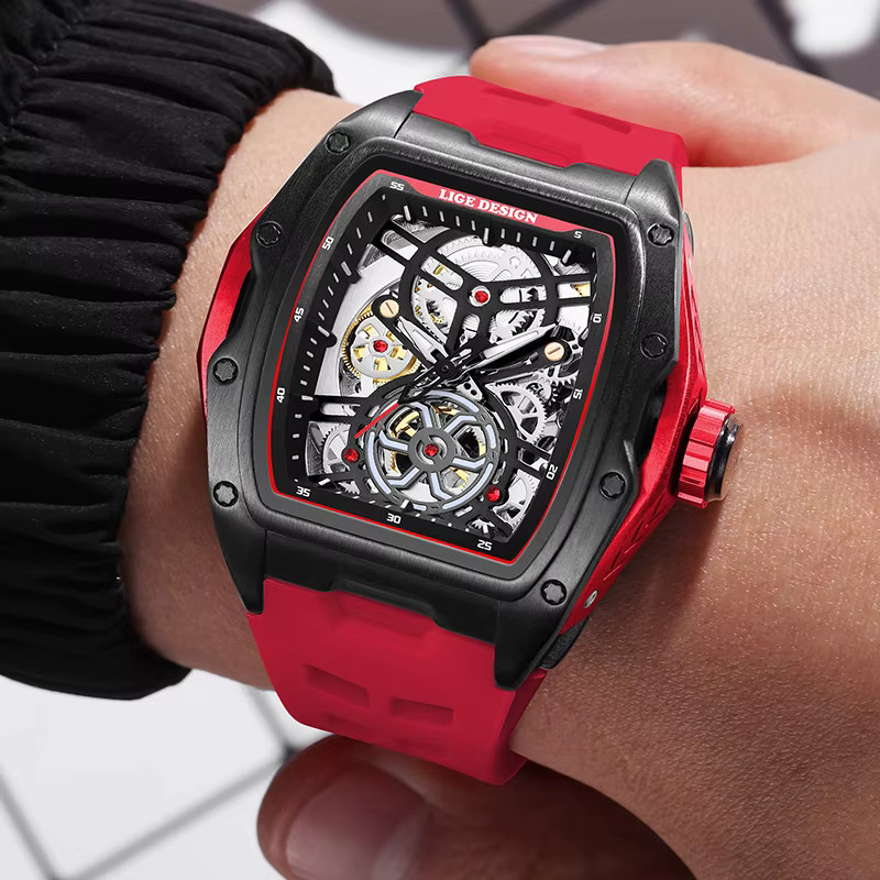 LIGE Armbanduhr Automatik, Silikon, Schwarz, Herren - Bild 4
