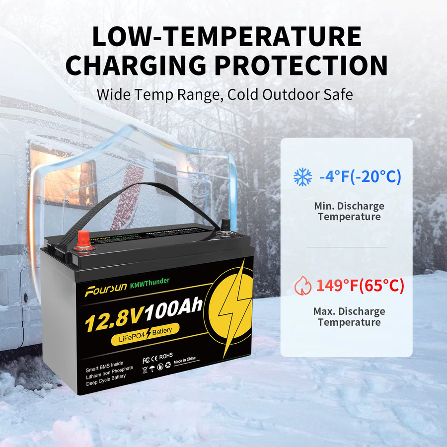 Foursun LiFePO4 Batterie 12V mit Niedertemperatur-BMS-Schutz in Schwarz für Wohnmobil, Solar und Camping - Bild 6