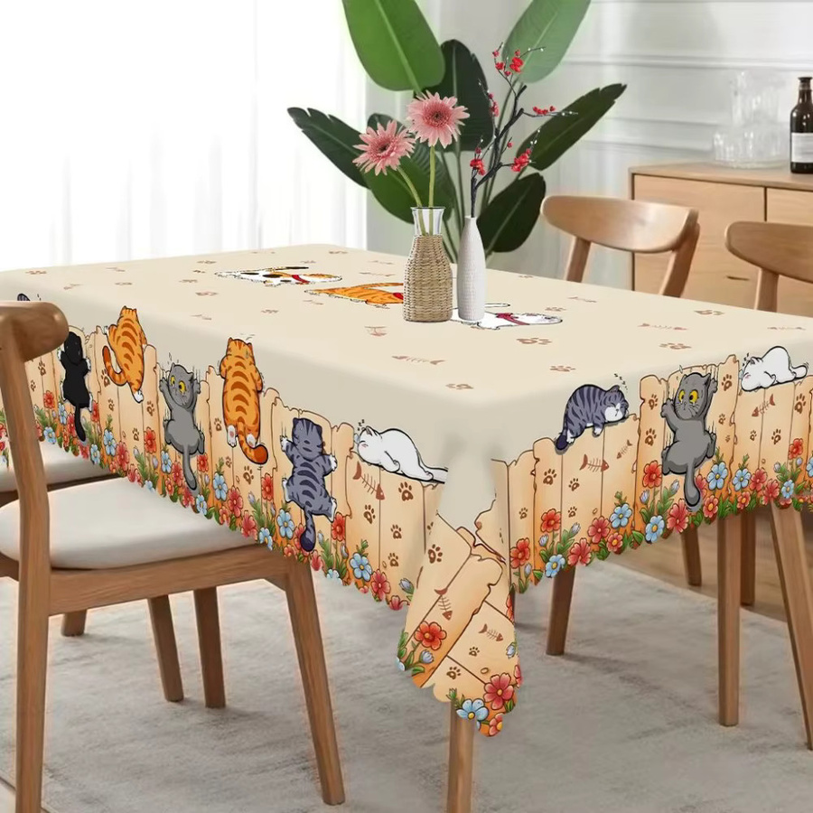 VIKAMA Tischdecke mit Katzen-Cartoon-Druck aus Polyester für deine Küchen- und Heimdekoration - Bild 2