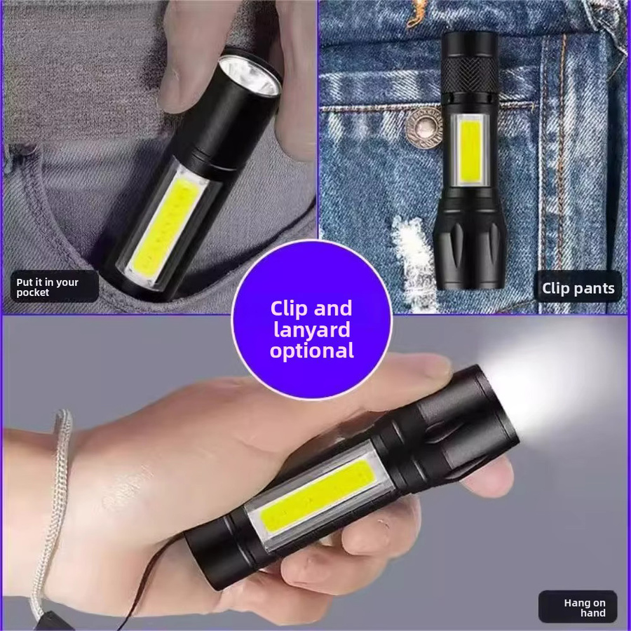 Wiederaufladbare Mini-Taschenlampe aus Aluminiumlegierung in Schwarz mit COB-LED und kühlem Weißlicht - Bild 3