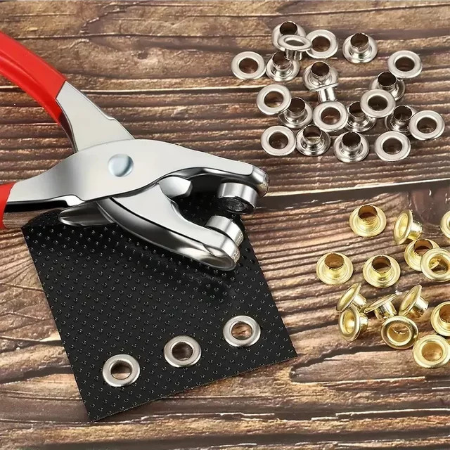 CAOWTAN Ösenlochzangen-Set mit 100 Metallösen in Silber für Leder und Stoff - Bild 1