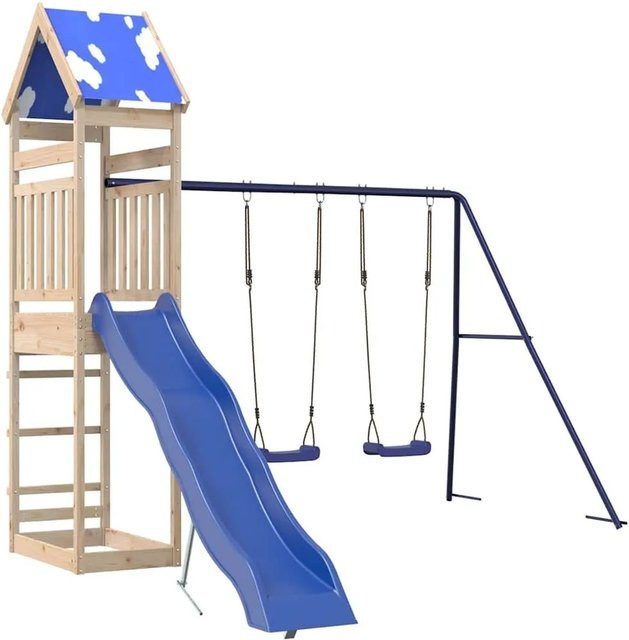 vidaXL Spielturm aus Kiefernholz mit Rutsche, Schaukel und Sandkasten in Blau, H x B x T: 265 x 335 x 185 cm - Bild 1