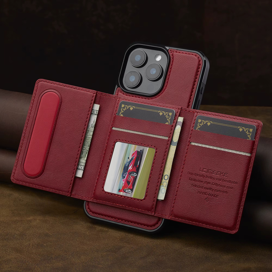 Aierkeba 2-in-1 Magnetische Lederhülle mit abnehmbarer Tasche für iPhone Modelle in Schwarz und Rot - Bild 4